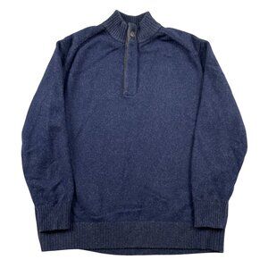 Raffi Sweater Mens Large Navy Wool Cashmere Blend  1/4 Zip Pullover